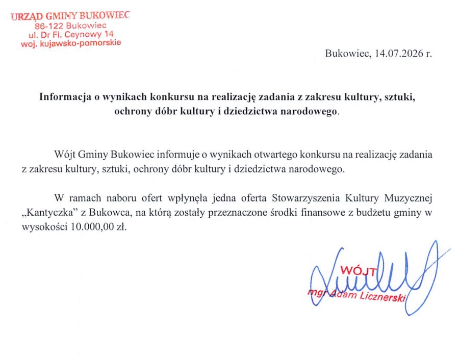 Informacja o wynikach konkursu - 2026