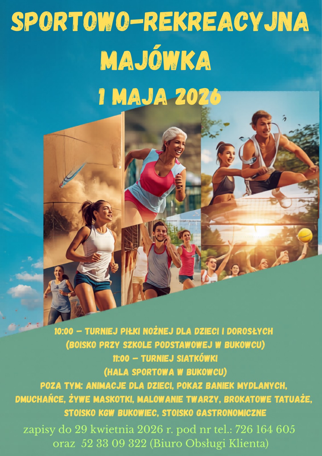 Sportowo-rekreacyjna majówka w Bukowcu - plakat