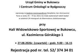 Bezpłatne badania mammograficzne w Bukowcu