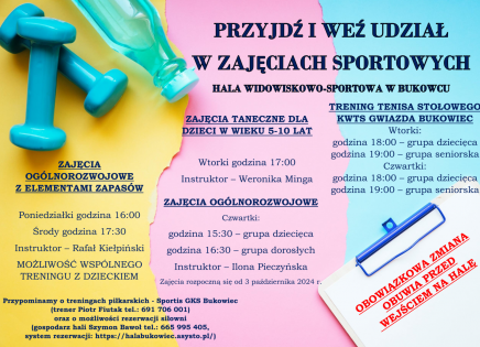 Zajęcia sportowe na hali - plakat